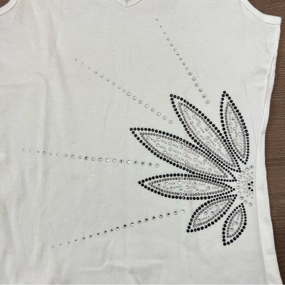 Christine Alexander V-Neck Rhinestone Embellished Tank Top White Size Small - Picture 2 of 6